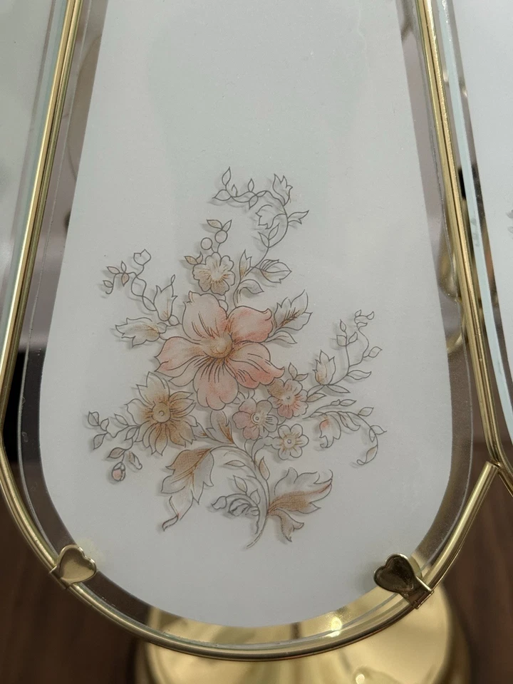 Vintage Glass Brass Touch Lamp  Pink Foral 3 lights 8 panel. 22" Tall Works! - Image 3 of 4