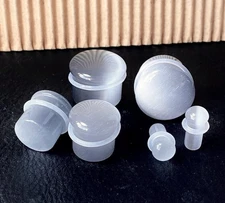 PAIR Gray Cat Eye Stone Plugs Single Flare Tunnels Earlets Gauges Body Jewelry