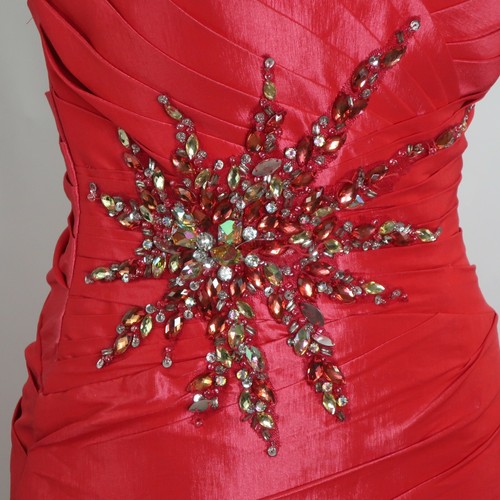 VTG COLORS Metallic Red Starburst Gems Ruched Strapless Prom Party Dress Sz 6 - Picture 3 of 9