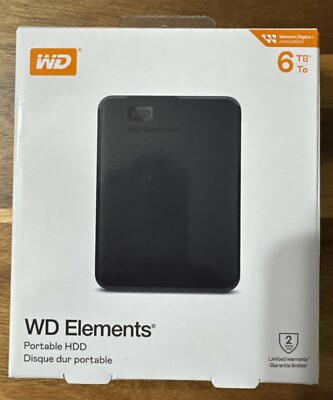 WD 6TB Elements Portable Storage USB 3.2 Gen 1/USB 3.0 (USB 2.0 compatible)-NEW!