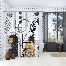 Black and White Boho Shower Curtain, Abstract 72" W x 72" L Black and Yellow