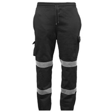 Mens Hi Viz Vis Work Fleece Bottoms Safety Sweat Pants Jogging Trousers Joggers