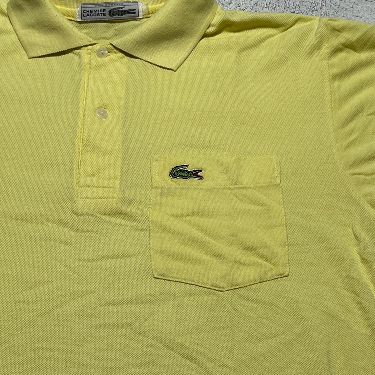 Vintage Chemise Lacoste Polo Mens Small Yellow Sleeve Logo