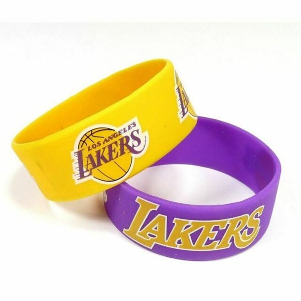 Set of 2 Los Angeles Lakers Team Wrist Band Bracelet Fits All NBA