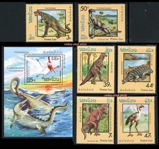 Laos 1988 Philatelic JUVALUX 88 Dinosaurs 860-865 & SS Souvenir Sheet 866 MNH