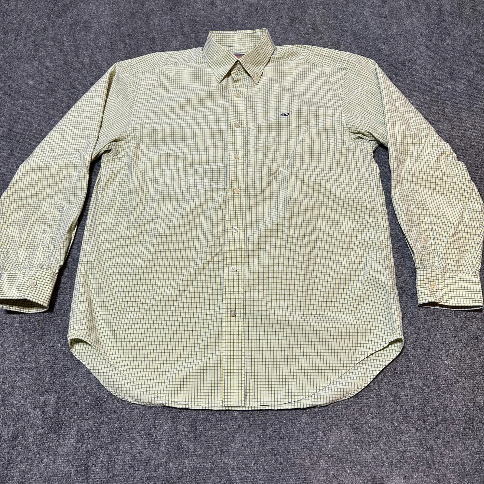 Vineyard Vines Shirt Mens Medium Yellow Plaid Cotton Button Down Collar Whale
