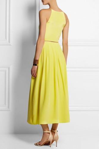 PREEN BY THORNTON BREGAZZI Pansy yellow crepe midi dress sz S 100% Silk - Picture 3 of 9