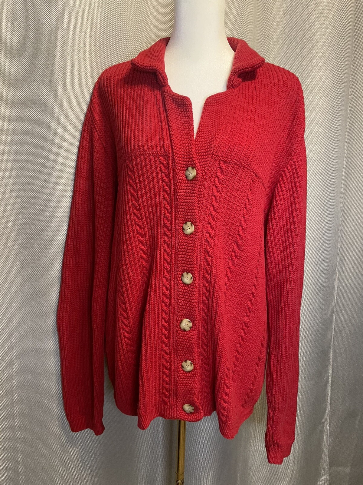 Cárdigan Liz Claiborne Lizwear Rojo Talla M Con Botones Suéter Tejido con Cable Pesado-image