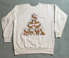 Vintage Christmas Sweatshirt White Rudolph Santa Winter 90s Men's M-L