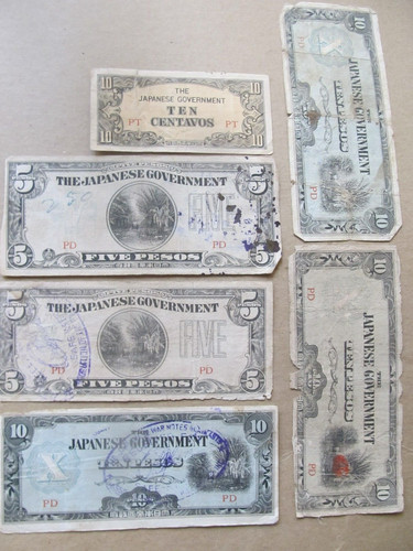 (6) Nice, WWII Japanese Invasion Currency, Notes, Philippine Pesos, GIFT