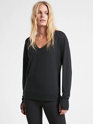 NWT Athleta Sunrise V-Neck Sweatshirt Top, BLACK SIZE XS #982372 O0906 |  eBay