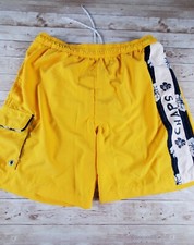 Ralph Lauren Chaps Yellow Blue Swim Trunks Hawaiian Zip Pockets Large Lined