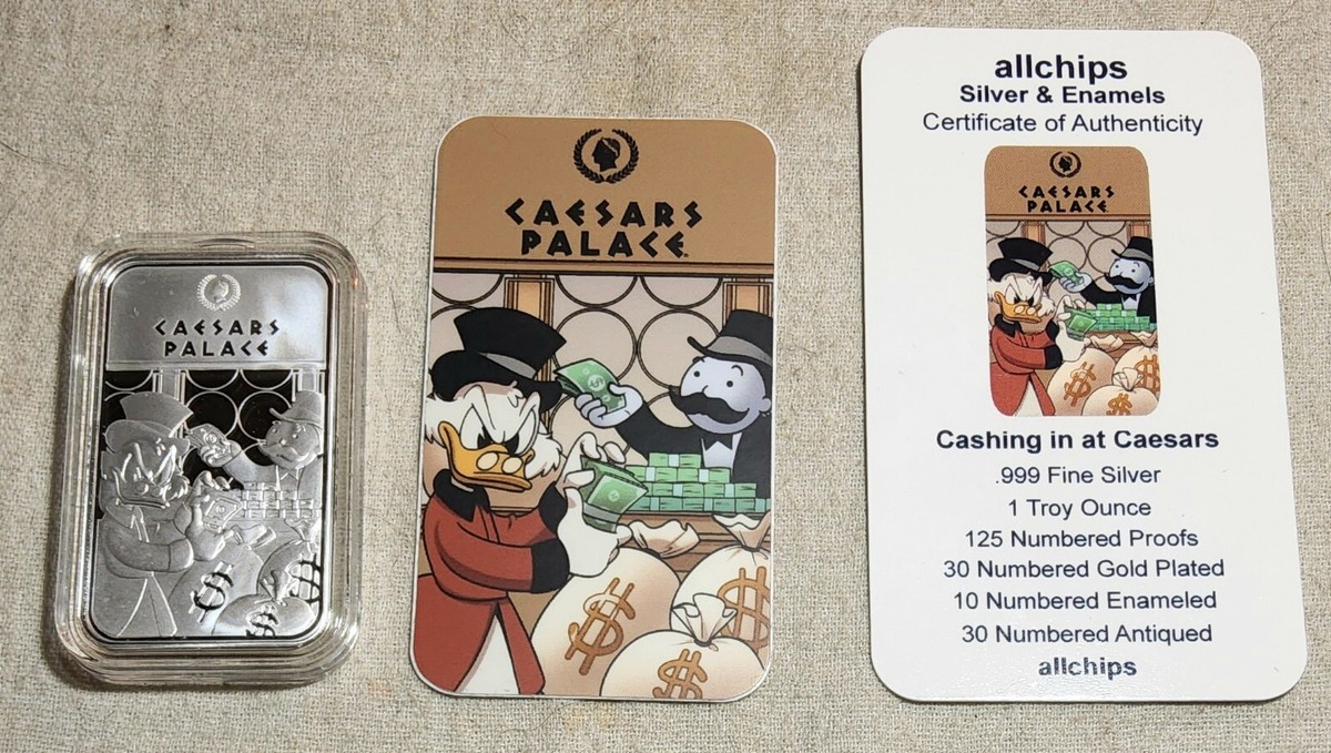 Dry Bones Circus of Truth ポスターシリアルナンバー付き 1 oz .999 SILVER BAR UNCLE SCROOGE McDUCK CASHING IN AT CAESARS