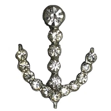 Vintage Rhinestone Anchor Brooch Pin Costume Fashion Glass Sparkle Glam