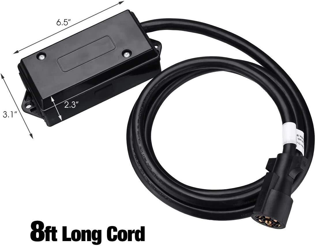 7-Way Trailer Plug Wiring Harness Kit With Junction Box - 8 Ft Cord, 12V, Round Plug (Black)