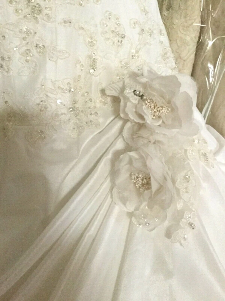 Vestido de noiva Allure corset vestido de noiva diamante branco tafetá com cadarço nas costas 10 - Imagem 3 de 4