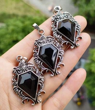10pcs Natural Obsidian Gems Pendants Retro Gothic Magic Energy Amulet