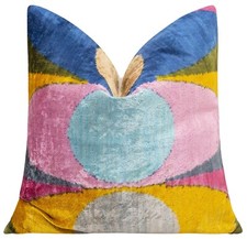 Handmade Silk Velvet Throw Pillow 20x20 - Multicolor Circle Design with Down Ins