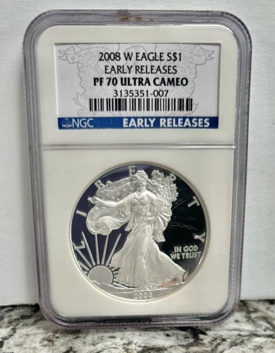~2008 W~AMERICAN EAGLE~SILVER $1~NGC~PF70~ULTRA CAMEO~EARLY RELEASES~BLUE LABEL!