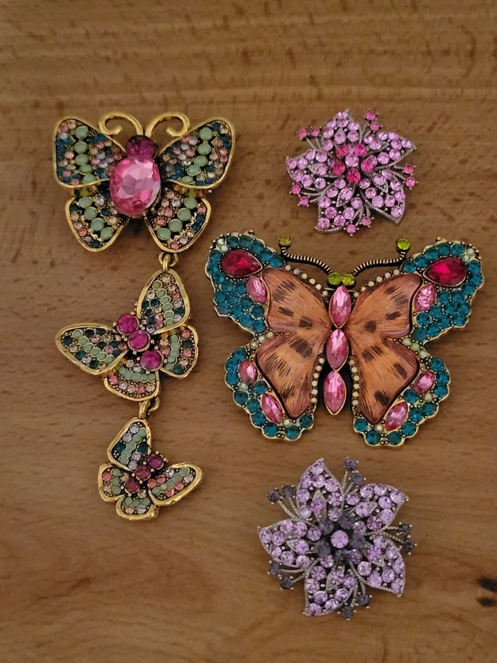 4件装胸针套装花朵蝴蝶多色紫色粉红色水钻令人惊叹的E354 — 第 4/4 张图片