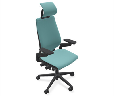 Steelcase Gesture Headrest Task Desk Chair Black Frame Buzz2 Cyan 5G61 Fabric