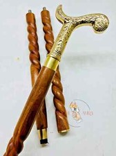 Vintage Head Antique Victoria Brass Walking Wooden Stick Vintage Wooden Cane