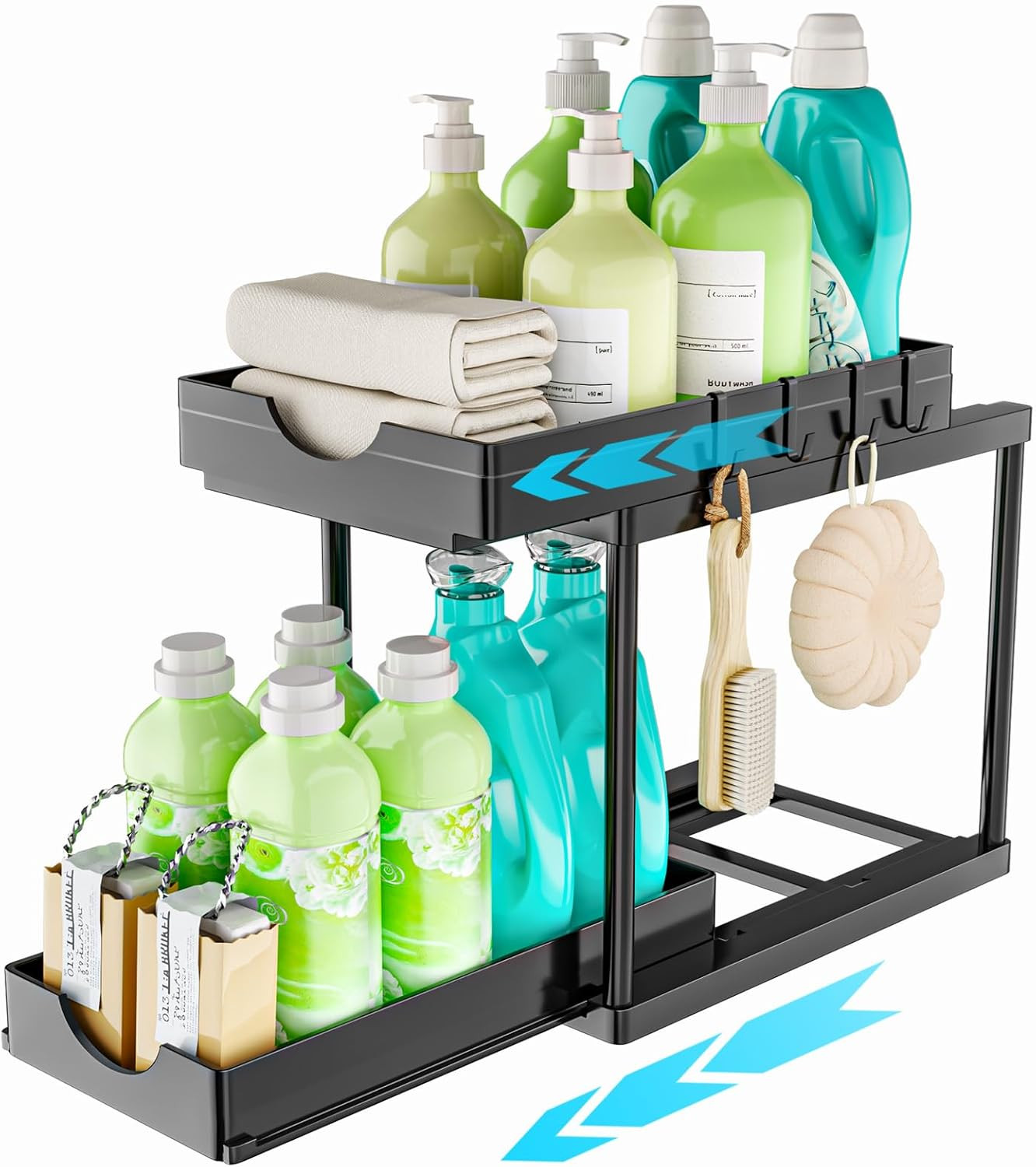 Rangement sous évier cuisine : organisateur coulissant 2 niveaux pour meuble de salle de bain
