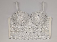 Windsor White Lace Rhinestone Corset Bustier Crop Top Size M