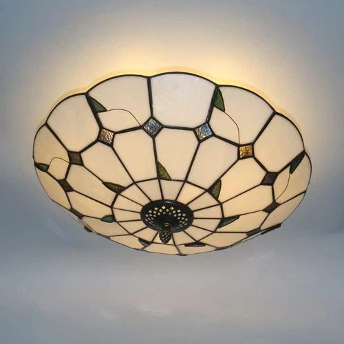 16" Tiffany Style Stained Glass Ceiling Light - Vintage Flush Mount Fixture