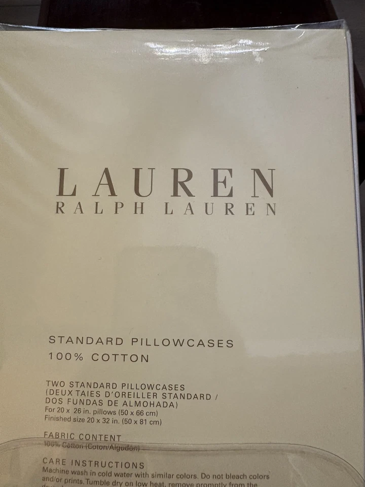 2 LRL Ralph Lauren Standard Pillowcases Ecru Cotton Ruffled Eyelet New - Image 3 of 4
