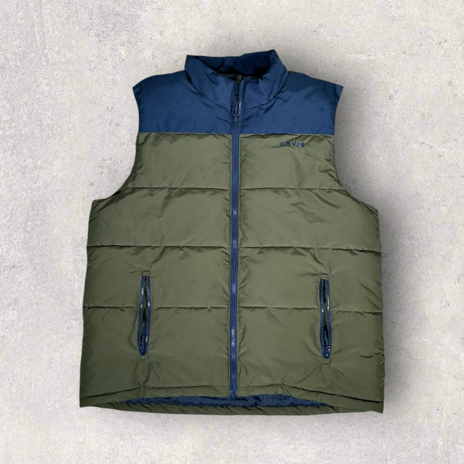 Orvis Mens Full Zip Ripstop Quilted Puffer Vest Utility Outdoor Olive Size L