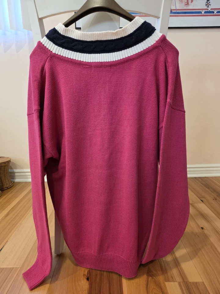 Suéter Vintage Clairborne Cuello en V Para Hombre Talla L Rosa Y Negro Preppy 100% Algodón Foto 2 de 4