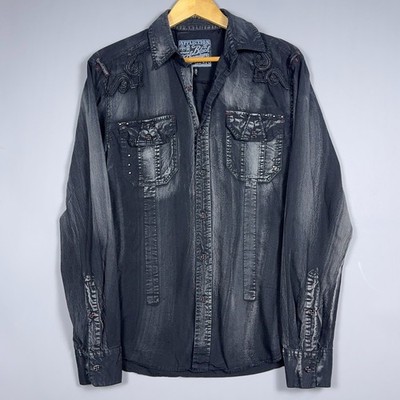 Affliction Black Premium Shirt Mens Medium Y2K Grunge Studded Black Biker Goth