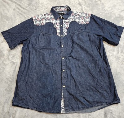Rock Roll N Soul Shirt Men's Western Pearl Snap Size 2X Fits Like an XL