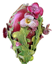 Christmas Ornament Hanging Gourd Glitter Fabric Leaves  Flowers 7" Tall