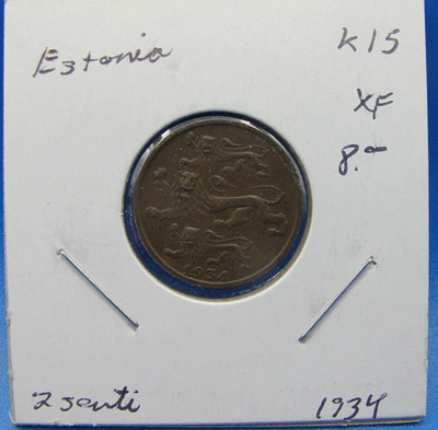 1934 ESTONIA 2 SENTI, KM15 XF BRONZE BALTIC COIN