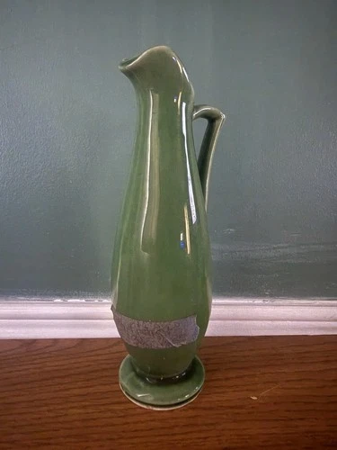 McCoy Pottery Ewer Shape #1168 In The Classic Avocado Green Glaze. Vintage