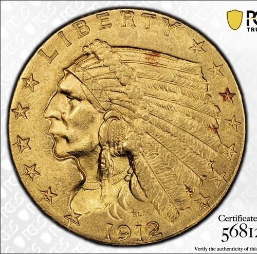 1912 $2.50 QUARTER EAGLE INDIAN GOLD COIN PIECE PCGS MS63+ FULL STRIKE LUSTEROUS