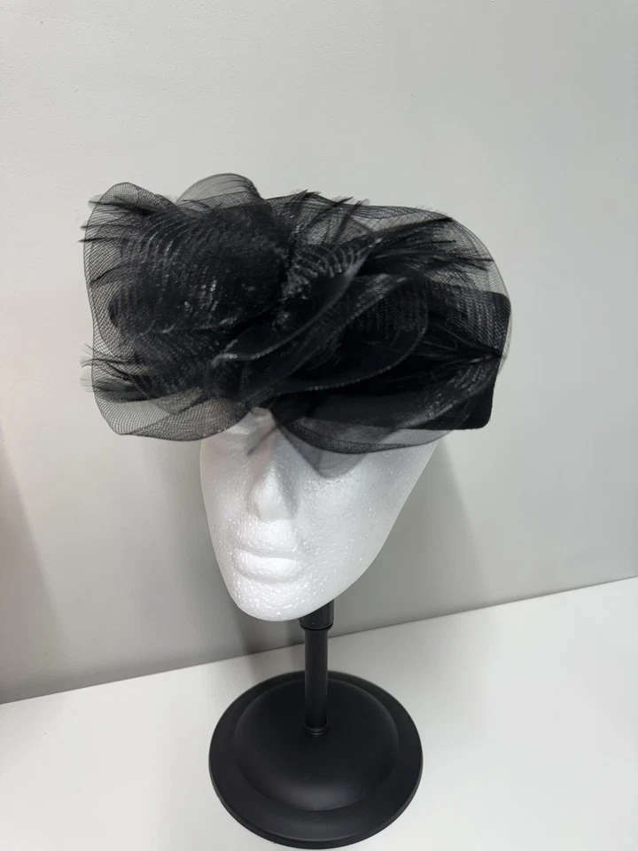 Lote de 2 Sombreros Fascinator Para Mujer con Lazos de Red Transparente 100% Lana Derby Boda Foto 4 de 4