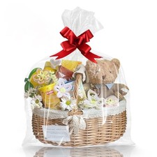 Extra Large Clear Gift Bags Cellophane Wrap with Ties 10 Pack