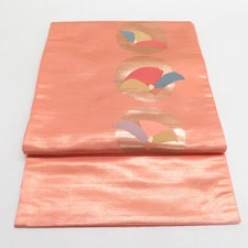 Japanese Kimono Nagoya Obi Silk Camellia pattern Orange 141.7inch Women's