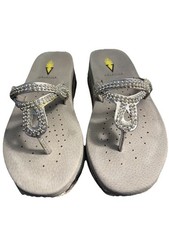 Volatile Pretzel women's 6 silver rhinestone thong flip flop wedge sandals EUC