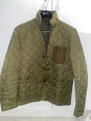Barbour Dept B Lock Quilt Quilted Jacket Green with Corduroy Collar Men’s Large video thumbnail