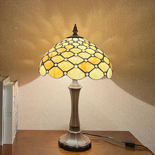 Tiffany Lamp Stained Glass Table Lamp 12X12X19 Inches Yellow Beads Tiffany Style
