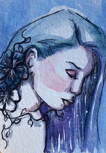 ACEO Original Mixed Media Painting Art Girl