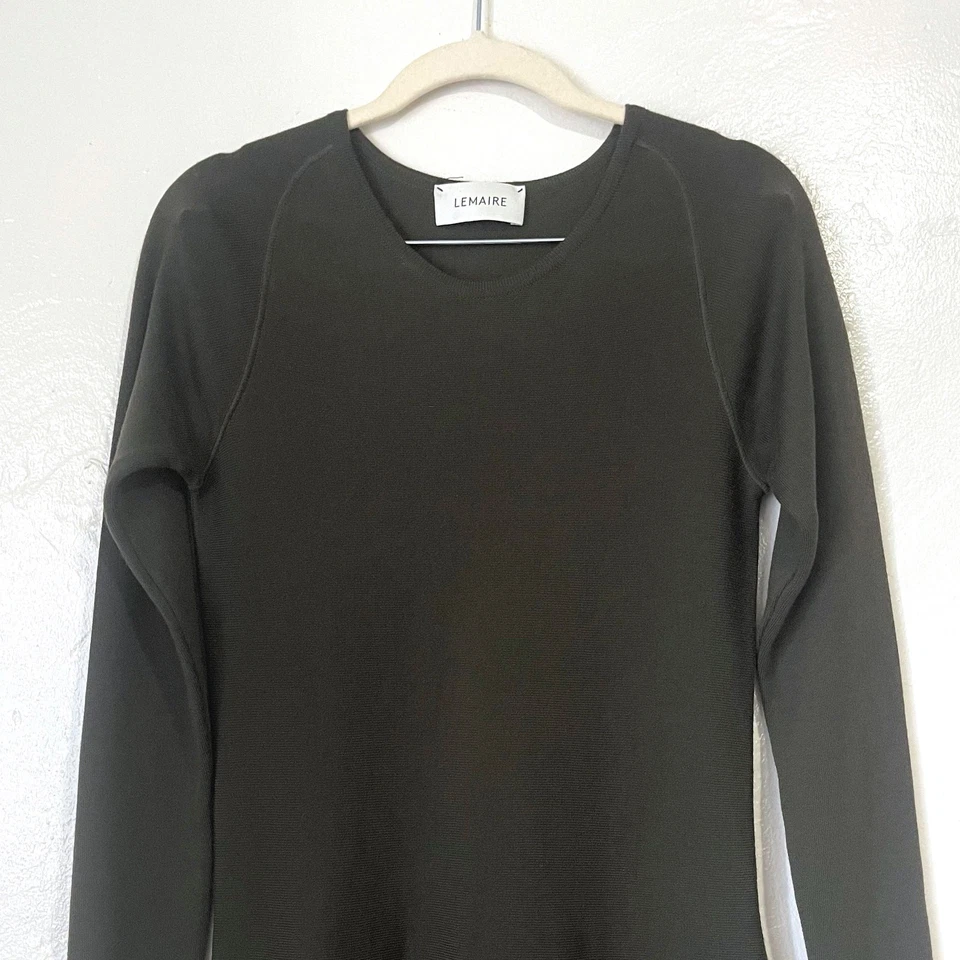 LEMAIRE 100% Virgin Wool Long Sleeve Knit Sweater Maxi Dress in Khaki Size S - Image 4 of 4