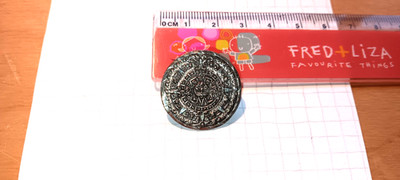 Sterling Silber Brosche 2gr. 2,5cm Durchmesser um 1976 aus Mexico Azteken / 2593