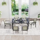 7 PCS Patio Dining Set for 6 Metal Table Textilene Chairs Outdoor Furniture Deck