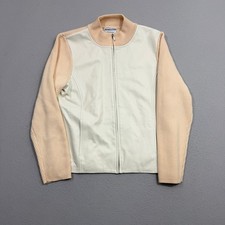 Pendleton Jacket Women's Medium Cream Leather Merino Wool Mixed Media Ribbed