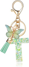 Fashion Alphabet Initial Letter Keychain Tassel Butterfly Pendant Key Ring for P